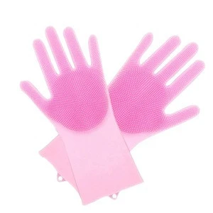 OEM high temperature resistant and Slip Resistant Long Silicone Scrubbing Brush Gloves no deformation
