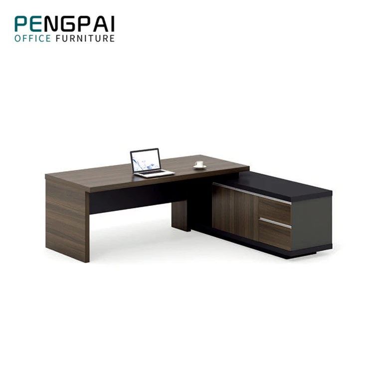Pengpai Brand New Modern Desk Wooden Office Table With Cupboards And 3 Drawers