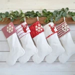 Personalized Christmas Decoration White Velveteen Black Red White Monogrammed Pom Pom Stocking