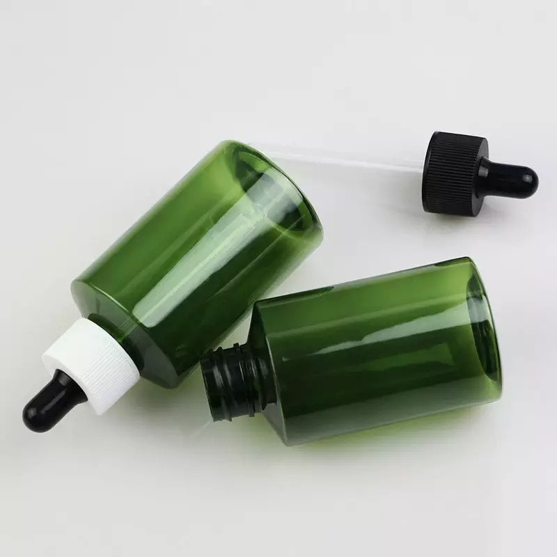 Pet Dark Green Plastic Dropper Essential Oil Cosmetic Bottle