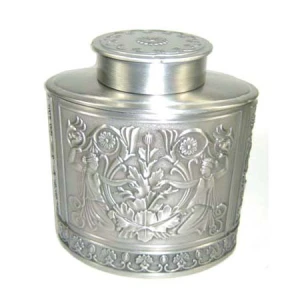 Pewter-Plated Oval Design Metal Tea Tin