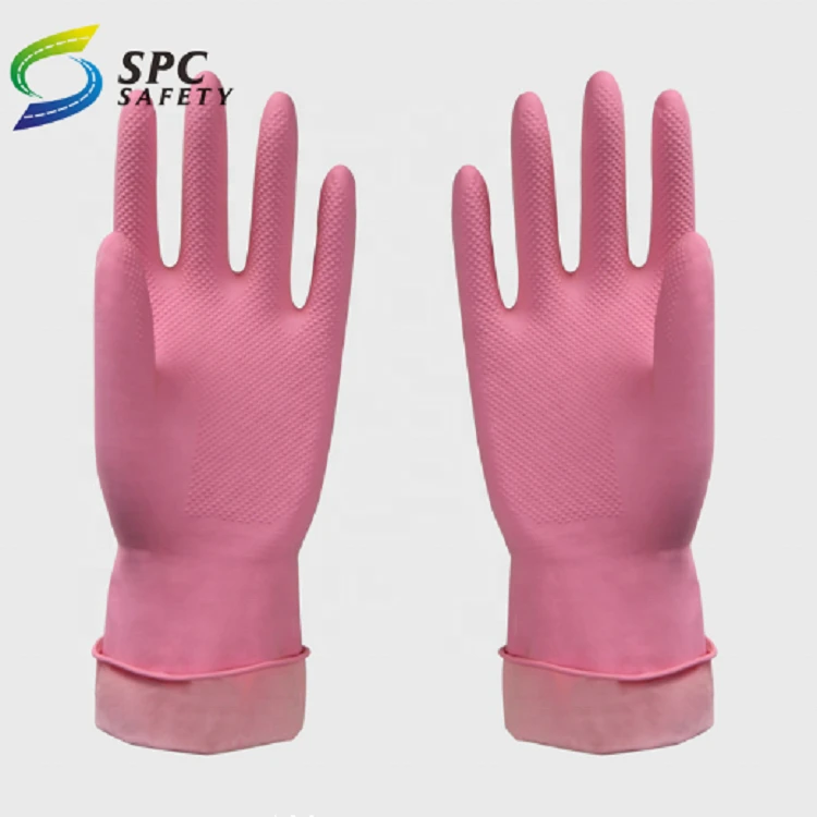 Pink Colored Flexible Dishwashing Rubber latex household Gloves with best price