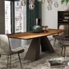 Polished Steel leg wood top dining table set rustic dining table
