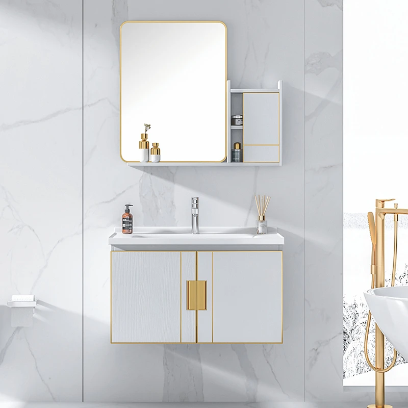 Porcelain Bathroom Sinks Vanity Set Italian Marble Wood cabinet MDF Furniture wash basin