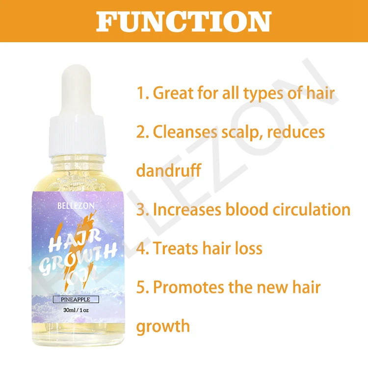 Private Label Cleans Scalp Hair Growth Serum Oil Biotin Pineapple Scent