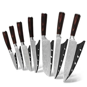 Professional super sharp 7Cr17mov high carbon stainless steel wood handle craft laser stainless kitchen knives 7pcs knife set