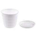 Promotion! Plastic Round Flower Plant Pot Planter Holder With Tray Home Office Garden Decor White