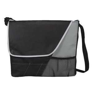 Promotional High Quality Large Black Non-Woven Shoulder Messenger Bag With Front Accessory Pockets