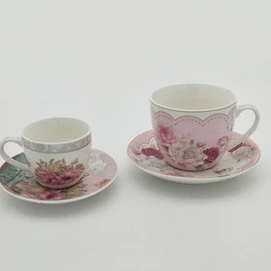 Promotional porcelain ceramic painting flower tea cup and saucer sets