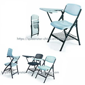 QS-FTC02 cheap school chair Light weight folding chair training chair with writing tablet