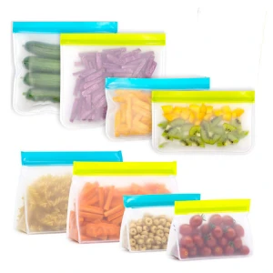Reusable Flat and Stand up Solid PEVA Food Storage Bag for Food Fruit and Vegetables Snack bags sandwich bags