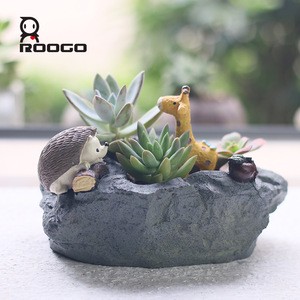 Roogo new decorative resin stone style flower pot