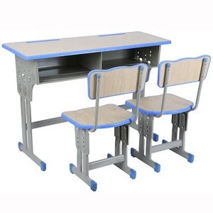 School Furniture Set Wooden Two Seater School Desk And Chairs with Double Tubes Classroom Desk & Bench Study Table For Children
