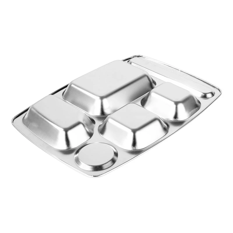 school hospital 6 compartments canteen plates metal stainless steel kids lunch tray divided food trays
