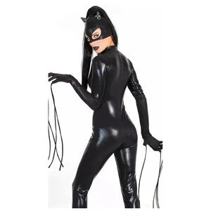 sexy leather catsuit bondage catwoman costume lingerie