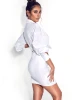 Sexy Summer Long Sleeve Casual Mini Dress Fashion Tie Dues Front White T-shirt Dresses