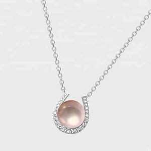 simple design Horseshoe cz necklace jewelry mounting fresh water pearl cultured necklace micro pave cz silver jewelry for girl