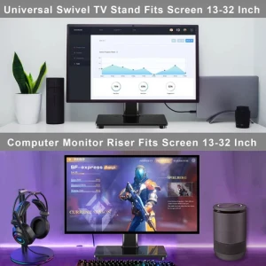 Single Computer Monitor Free-Standing Desk Mount Riser, 32 inch TV Stand with Swivel 360 Rotation Vesa Base Stand