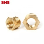 SNS BB Series pneumatic hexagon male to female threaded reducing straight connector adapter brass bushing pipe fitting