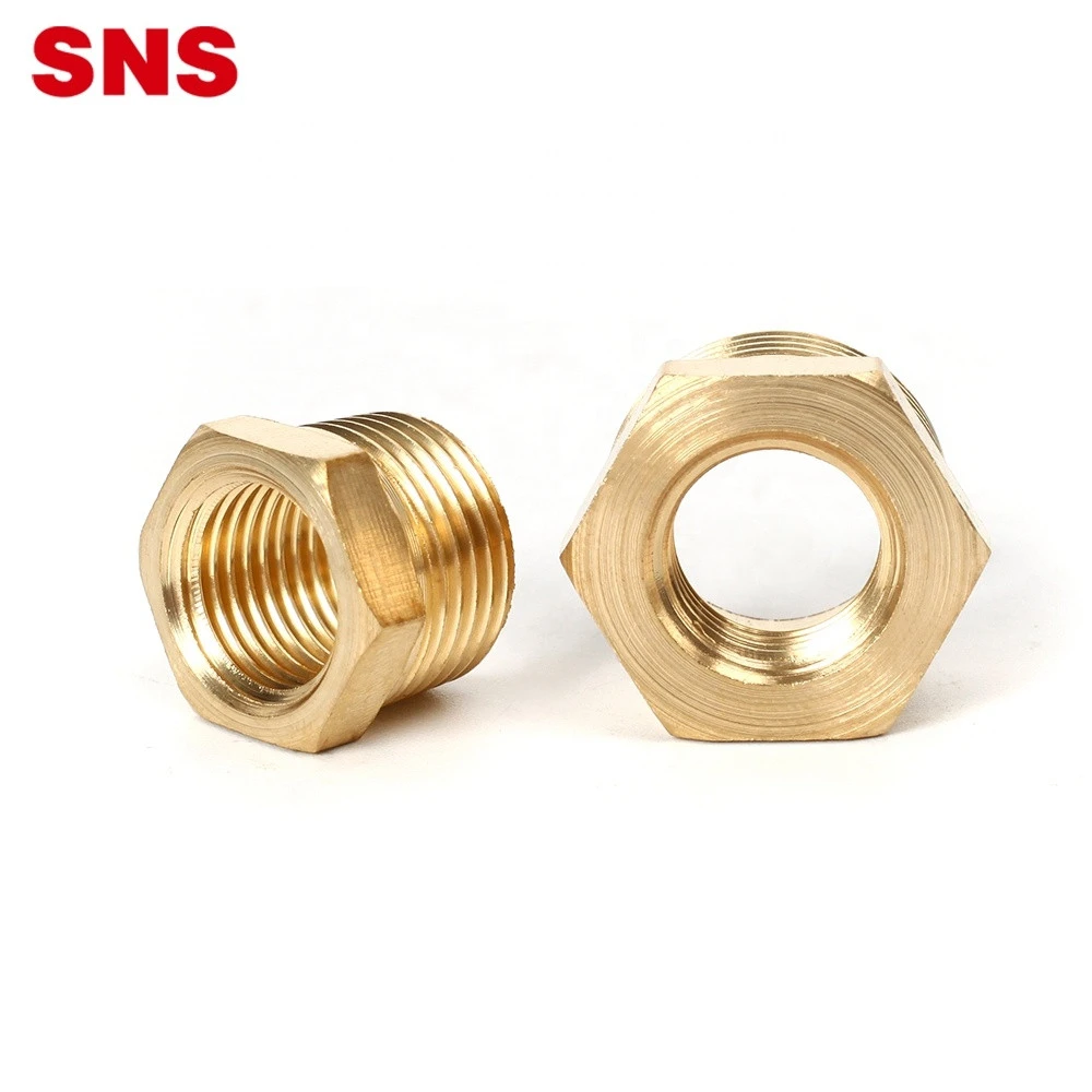 SNS BB Series pneumatic hexagon male to female threaded reducing straight connector adapter brass bushing pipe fitting