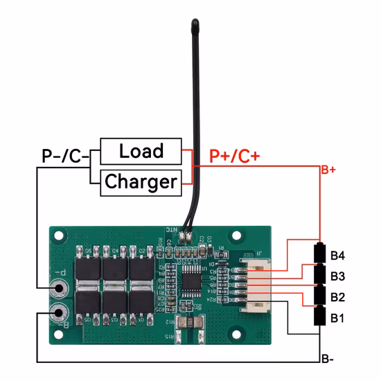 12V 4s LiFePO4 BMS 15A with Balancing Ntc Sensor and Connector