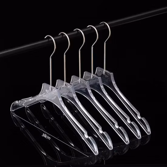 Engraved Logo Acrylic Plexiglass Top Clothes Crystal Hangers with Non Slip Notches in Purple/Red/Black Transparent Color for Coats/Wedding Dress of Boutique