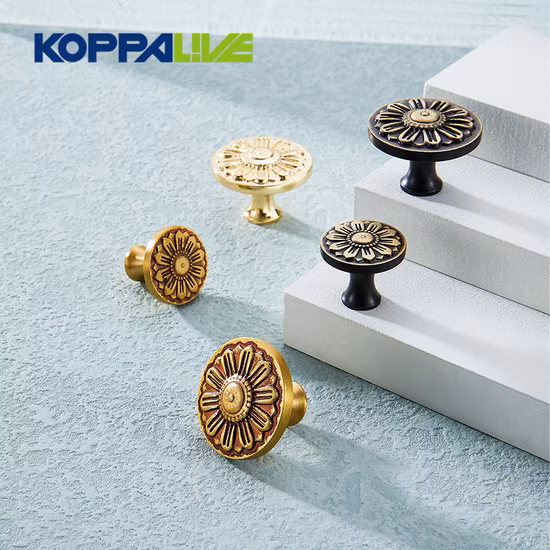 Koppalive European Gold Vintage Furniture Hardware Antique Bronze Solid Brass Kitchen Cabinet Knobs for Drawer Dresser