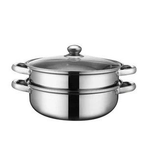 Stainless steel 2 layers steamer pot with glass lid