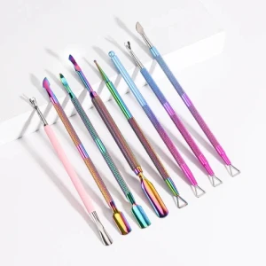 Stainless Steel Titanium Coat  Manicure Pedicure Nail Art Tool Professional Rainbow Cuticle  Nail  Pusher