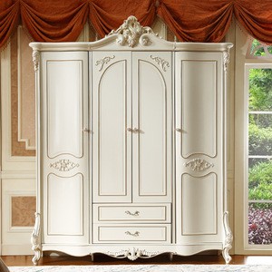 Stock Luxury Ivory White Unique Hand Carved Classical French Baroque European Style 4, 5, 6 Door MDF Wooden Bedroom Wardrobe