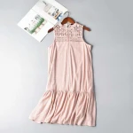 Summer women fashion slim stand collar sleeveless lace patchwork hollowout casual dress