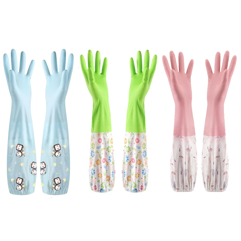 supplier high quality pink cute girly protection long arm  dish washing cleaning rubber latex household gloves glove