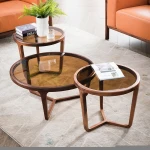 Teal modern walnut round coffee table sofa side minimalist coffee table