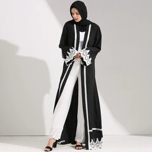 The latest design of black Islamic Clothing crepe lace open design elegant lady islamic clothing turkish