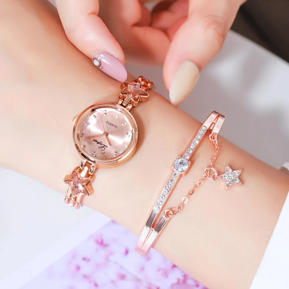 TOP Brand Luxury Bracelet Watches Set For Women Fashion Rhinestone Star Bracelet Watch Ladies Dress Watches New Zegarek Damski