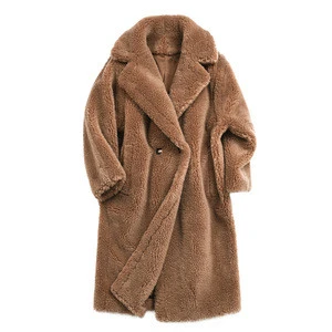 Top Fashion Star Love Real Lamb Fur Coat for Women Teddy Brown Fur Jacket