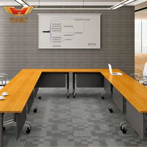 U Shaped Conference Table Design Wooden Meeting Table With Wheels Mobile Office Furniture(H60-0401)