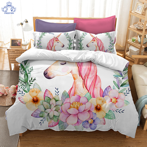 Unicorn Bedding 3 Piece Flower Girl Bedding Set Cartoon Unicorn Pink White Bedspreads Cute Duvet Cover for Teens Unicorn Bed Set
