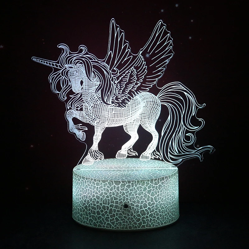 Unicorn design 3d visual acrylic colour changing remote control led night light