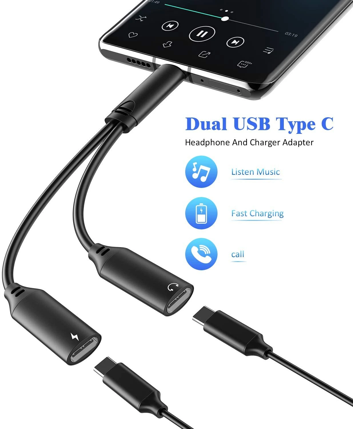 USB C Headphone and Charger Adapter,USB Type C Splitter Audio and Charging Adapter Support Fast Charging,Call,Music Compatible
