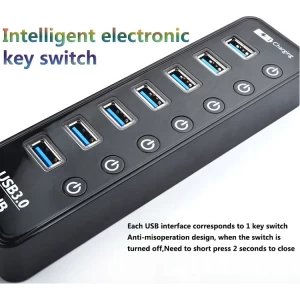USB Hub 3.0, 7-Port USB Data Hub Splitter with One Smart Charging Port and Individual On/Off Switches for MacBook, Mac Pro/Mini