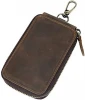 Vintage Business Cowhide Leather Zipper Car Key Case Card Holder 6 Key Wallet for Men