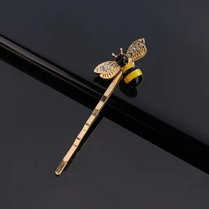 VRIUA Cute Bee Hair Pin Dripping Oil Rhinestone Honeybee Metal Hair Clip wholesale  Hair Accessories