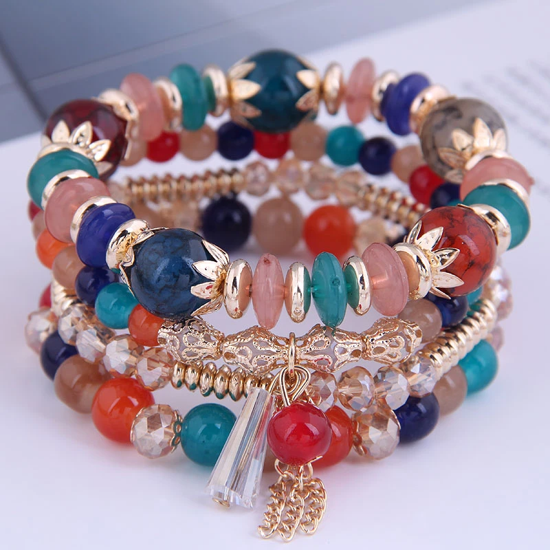 W150735182 Fashion Bohemian beads bracelets set Womens Elastic beads bracelet Four pieces beads bracelet set