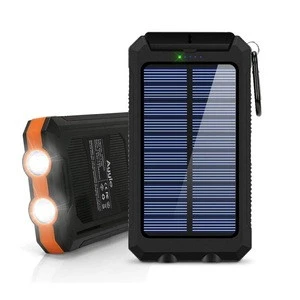Waterproof portable waterproof mobile battery charger 10000mah solar power bank with LED flashlight and compass
