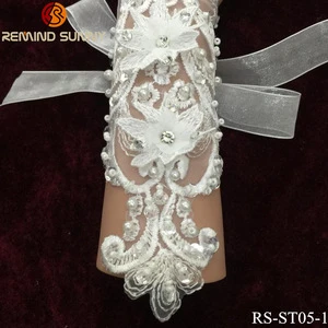 Wedding Party White Flowers Fingerless Rhinestone Lace Bridal Glove