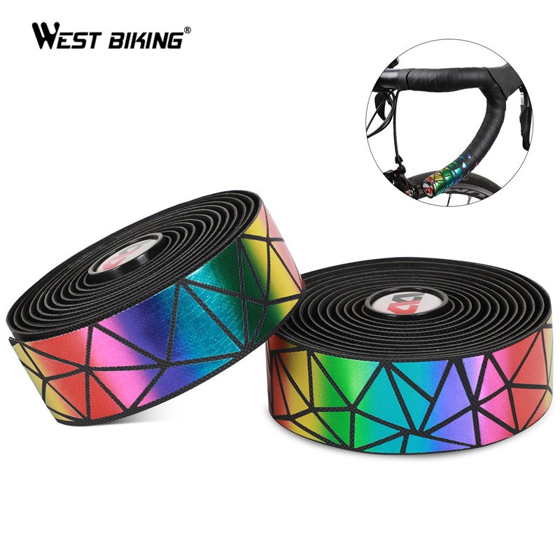 WEST BIKING New With Bar End Plugs New Colorful Bicycle Handlebar Tape Professional Reflective Anti-slip Bicycle Handlebar Tape
