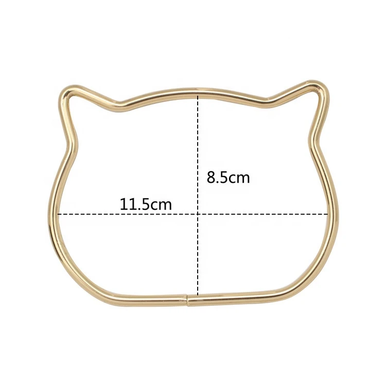Wholesale 11.5cm Inner Size Light gold Cat Shape rings handbag accessories Metal bag handle