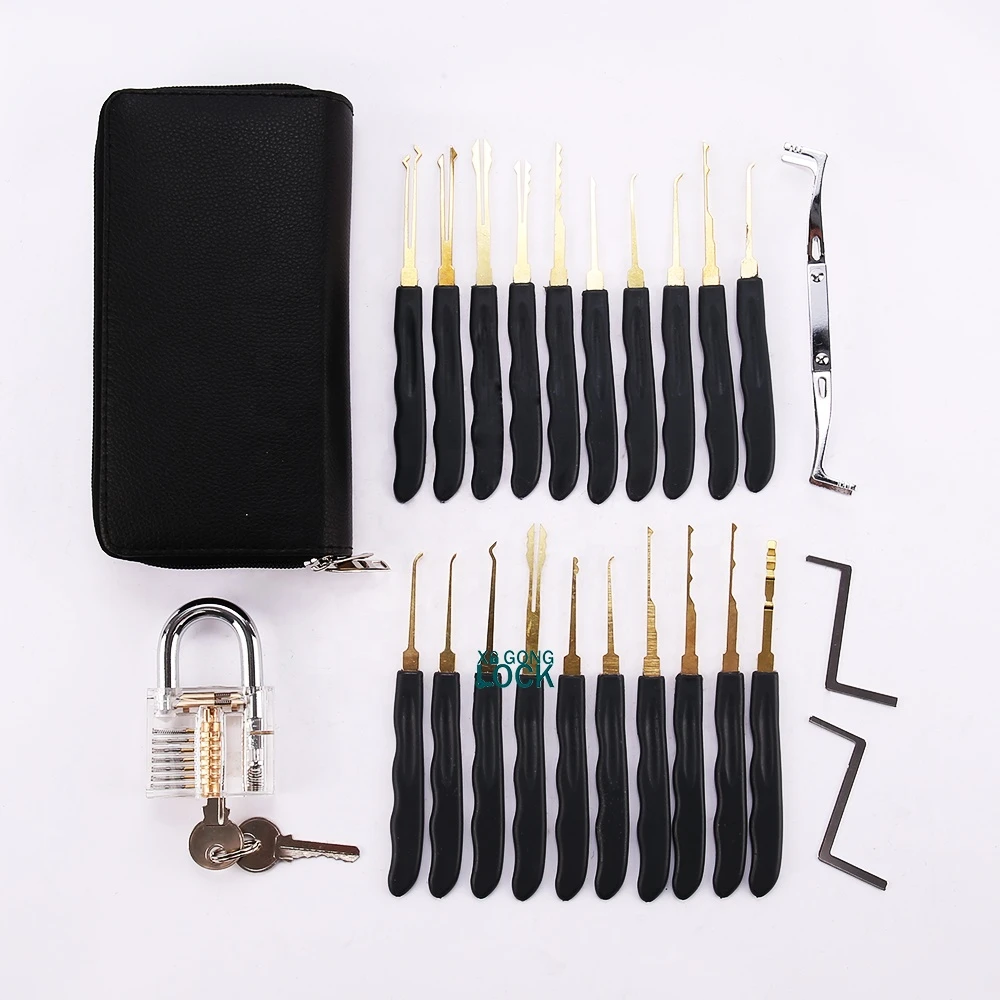 wholesale 24pcs goso locksmith supplies lock pick tools lock set with Transparent Practice Padlock