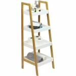 Wholesale 4 Tier Wood bamboo Ladder storage corner bedside shelf